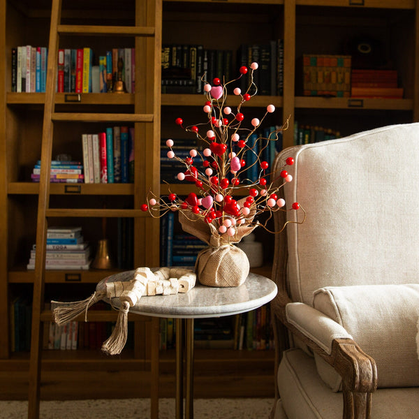 18" Pre-Lit Artificial Valentine's Day Heart & Berry Twig Tree with 30 LED String Lights in Burlap Wrapped Base
