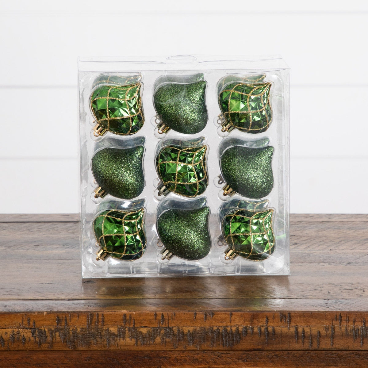 18pc Green and Gold Teardrop Shatterproof Christmas Ornaments