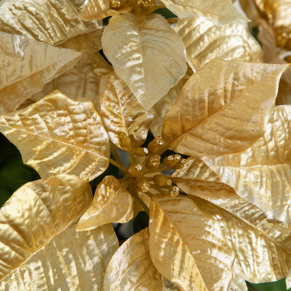 19” Artificial Lush Gold Velvet Poinsettia Arrangement in Gold Wrapped Planter