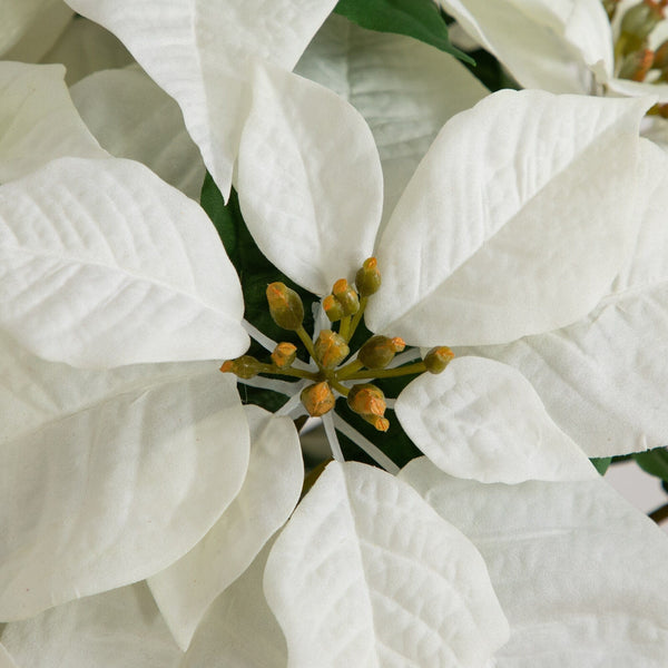 19" Artificial Lush White Velvet Poinsettia Arrangement in Green Wrapped Planter
