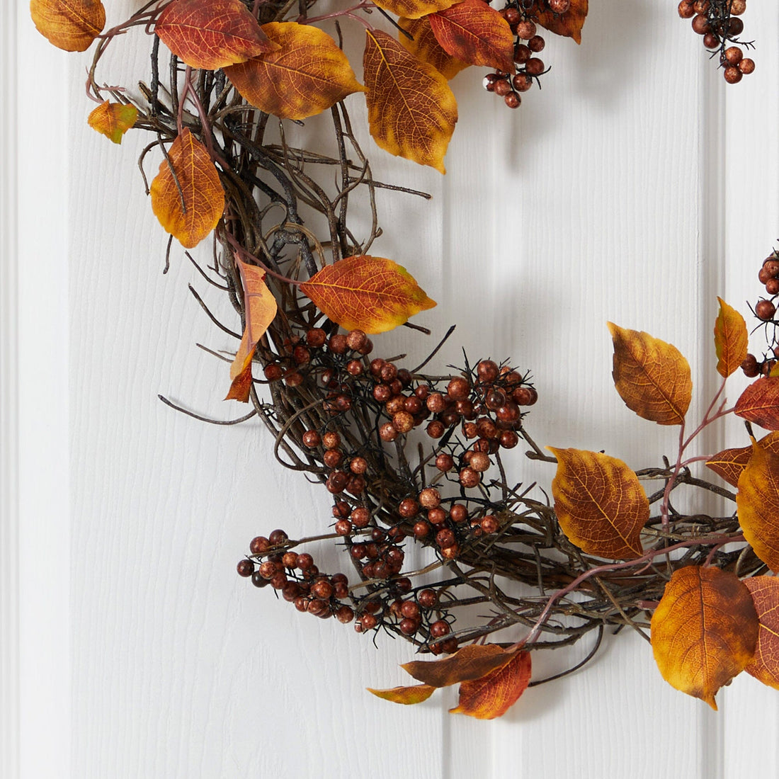 19” Harvest Leaf, Berries and Twig Artificial Wreath | Nearly Natural