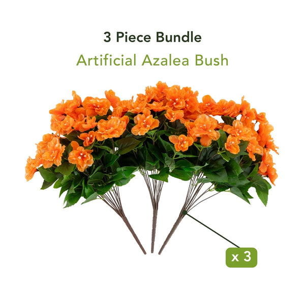 19" UV Resistant Artificial Azalea Bush (Indoor/Outdoor) - Set of 3