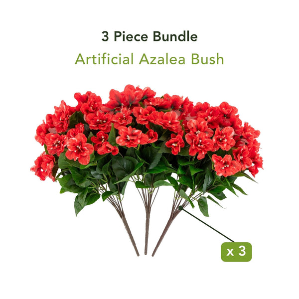 19" UV Resistant Artificial Azalea Bush (Indoor/Outdoor) - Set of 3