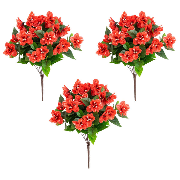19" UV Resistant Artificial Azalea Bush (Indoor/Outdoor) - Set of 3