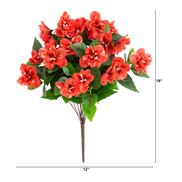 19" UV Resistant Artificial Azalea Bush (Indoor/Outdoor) - Set of 3