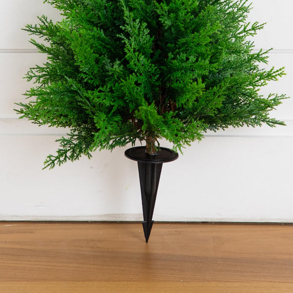 19” UV Resistant Artificial Cedar Bush with Integrated Ground Stake (Indoor/Outdoor) - Set of 2