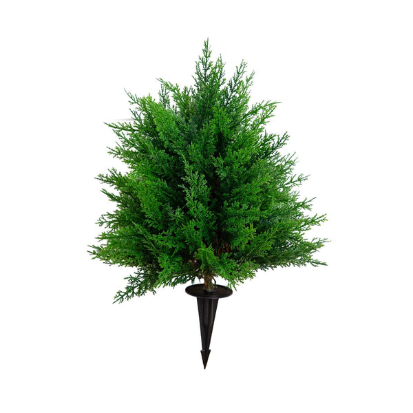 19” UV Resistant Artificial Cedar Bush with Integrated Ground Stake (Indoor/Outdoor) - Set of 2