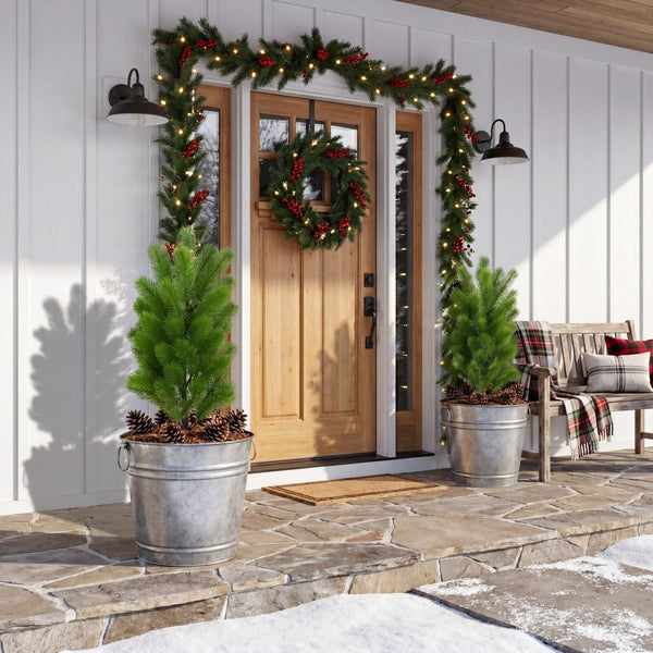 19” UV Resistant Artificial Christmas Pine with Stake (Indoor/Outdoor) - Set of 2