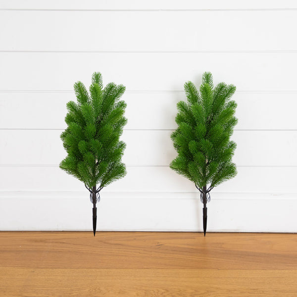 19” UV Resistant Artificial Christmas Pine with Stake (Indoor/Outdoor) - Set of 2