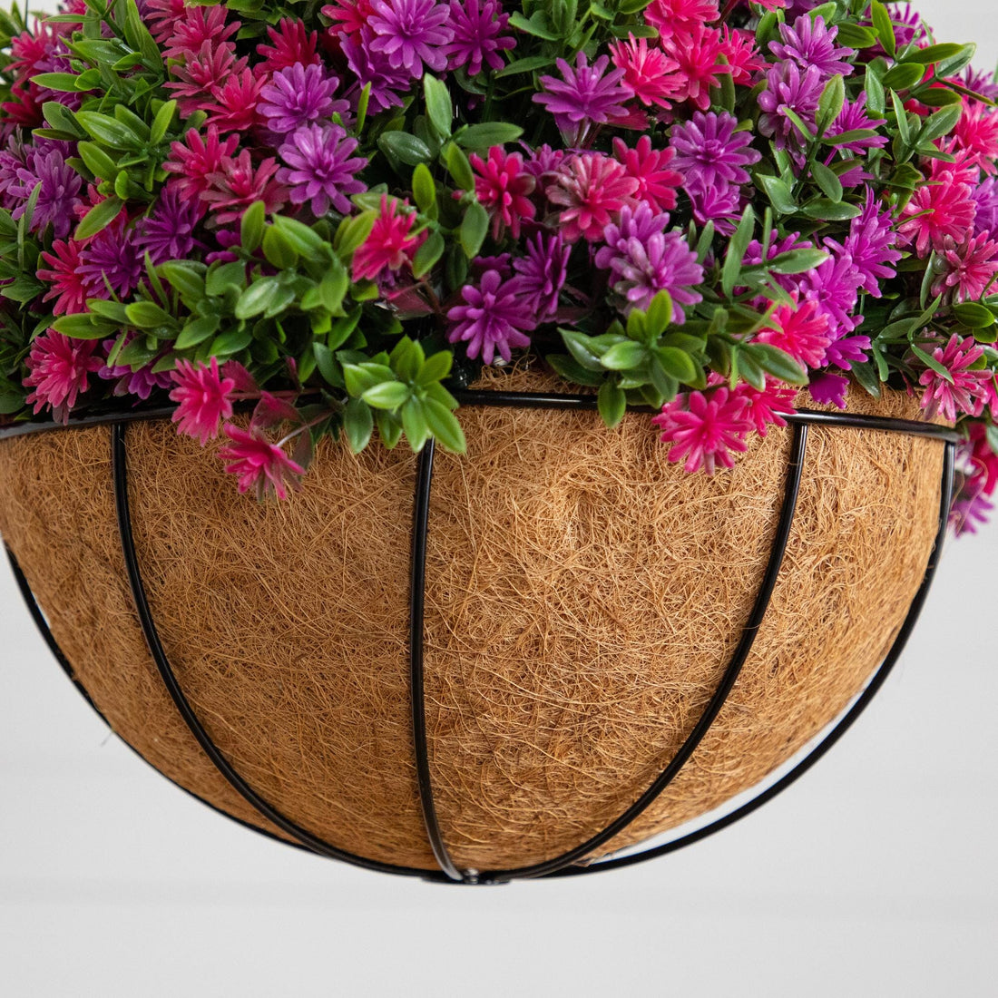 hanging plant with pink and purple flowers 19” UV Resistant Artificial Dandelion and Aptenia Plant in Hanging Bas –  Nearly Natural