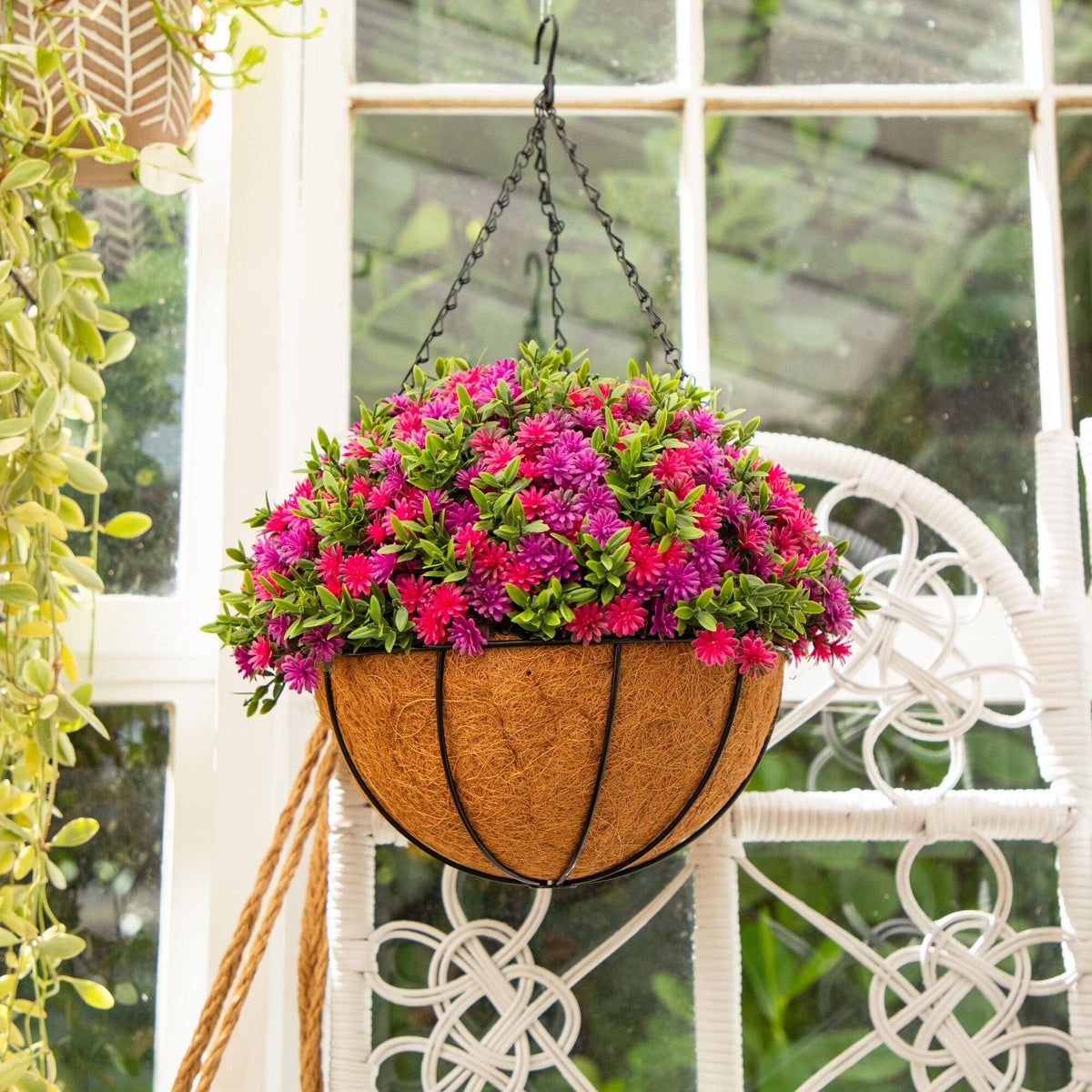 artificial outdoor hanging plants 19” UV Resistant Artificial Dandelion and Aptenia Plant in Hanging Basket (Indoor/Outdoor) by Nearly Natural