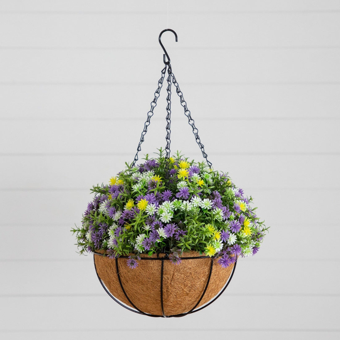 19” UV Resistant Artificial Dandelion and Rosemary Hanging Basket (Ind –  Nearly Natural