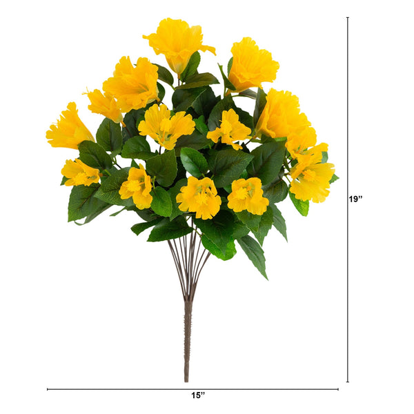 19" UV Resistant Artificial Hibiscus Bush (Indoor/Outdoor) - Set of 3