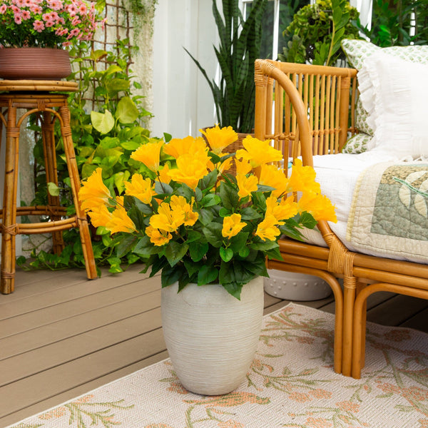 19" UV Resistant Artificial Hibiscus Bush (Indoor/Outdoor) - Set of 3