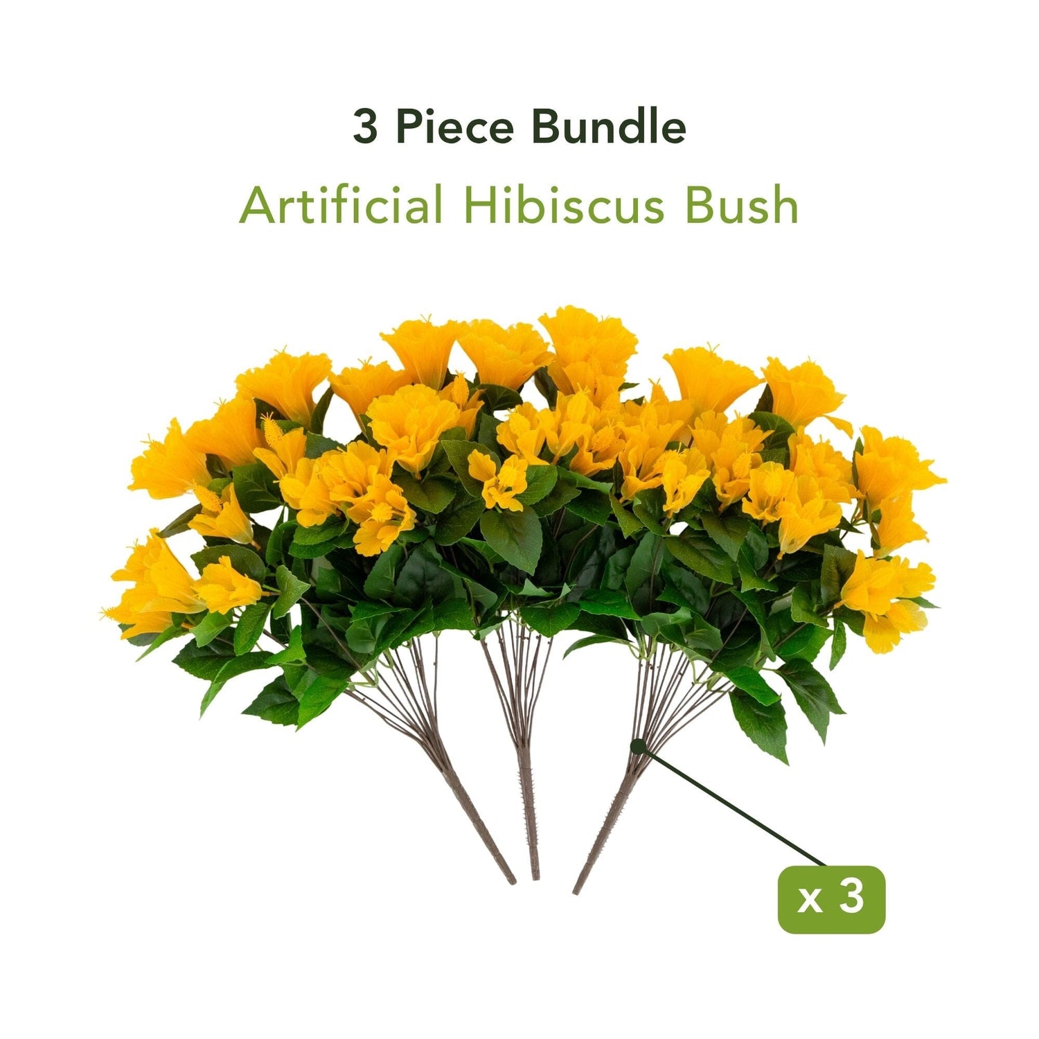 19" UV Resistant Artificial Hibiscus Bush (Indoor/Outdoor) - Set of 3