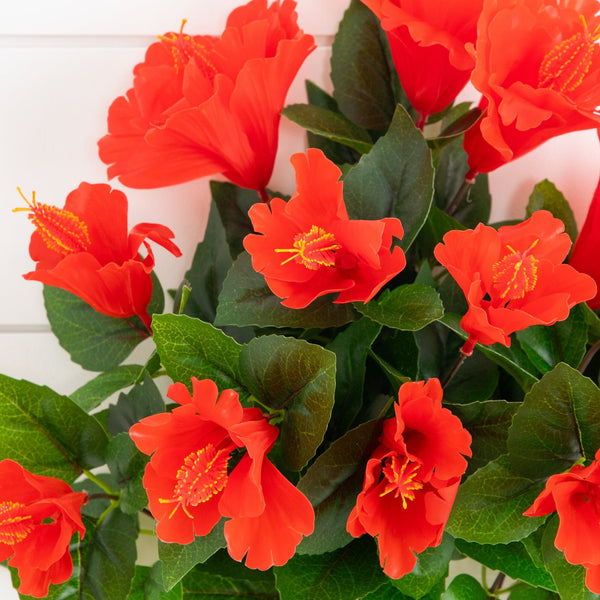 19" UV Resistant Artificial Hibiscus Bush (Indoor/Outdoor) - Set of 3