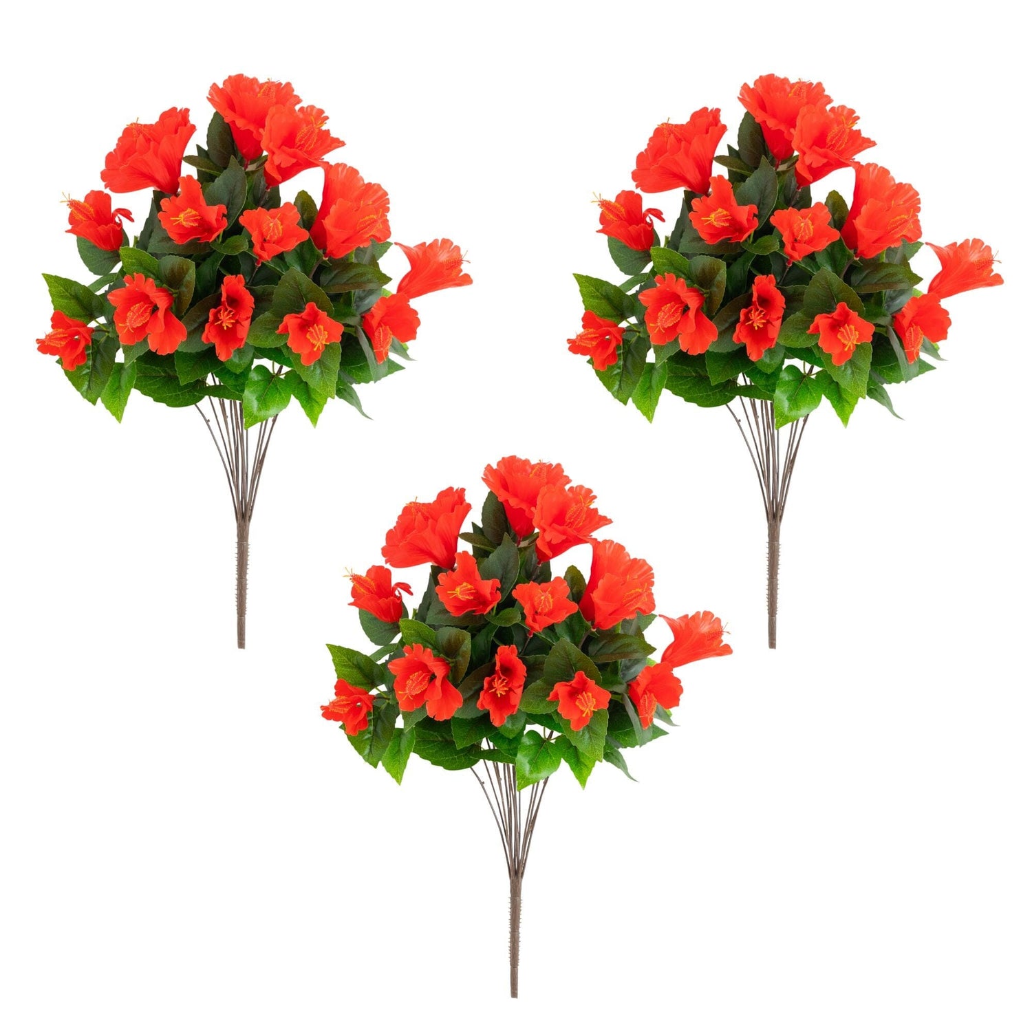 19" UV Resistant Artificial Hibiscus Bush (Indoor/Outdoor) - Set of 3