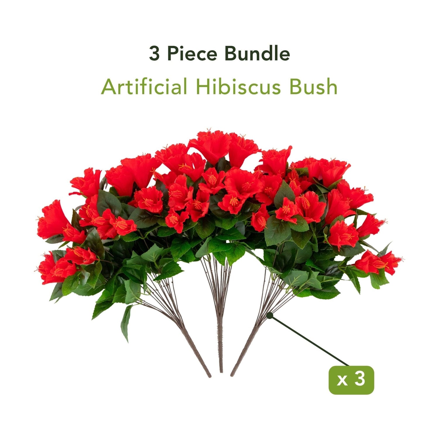 19" UV Resistant Artificial Hibiscus Bush (Indoor/Outdoor) - Set of 3