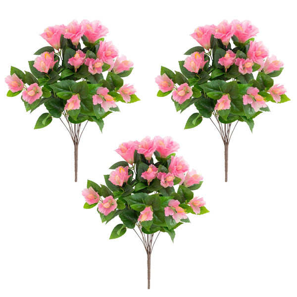 19" UV Resistant Artificial Hibiscus Bush (Indoor/Outdoor) - Set of 3