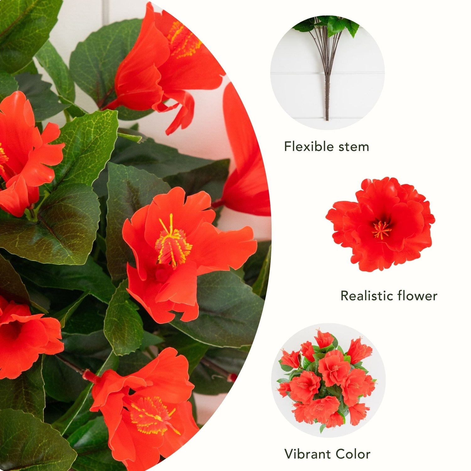 19" UV Resistant Artificial Hibiscus Bush (Indoor/Outdoor) - Set of 3