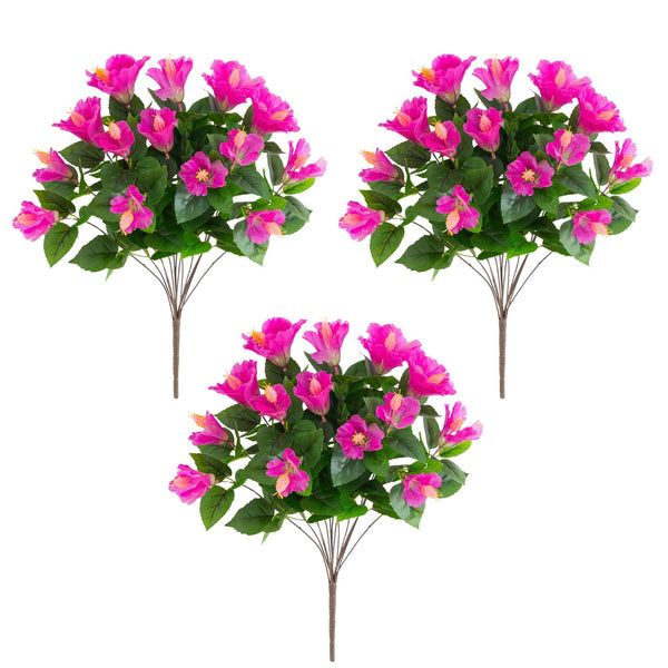 19" UV Resistant Artificial Hibiscus Bush (Indoor/Outdoor) - Set of 3
