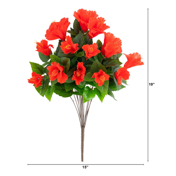 19" UV Resistant Artificial Hibiscus Bush (Indoor/Outdoor) - Set of 3