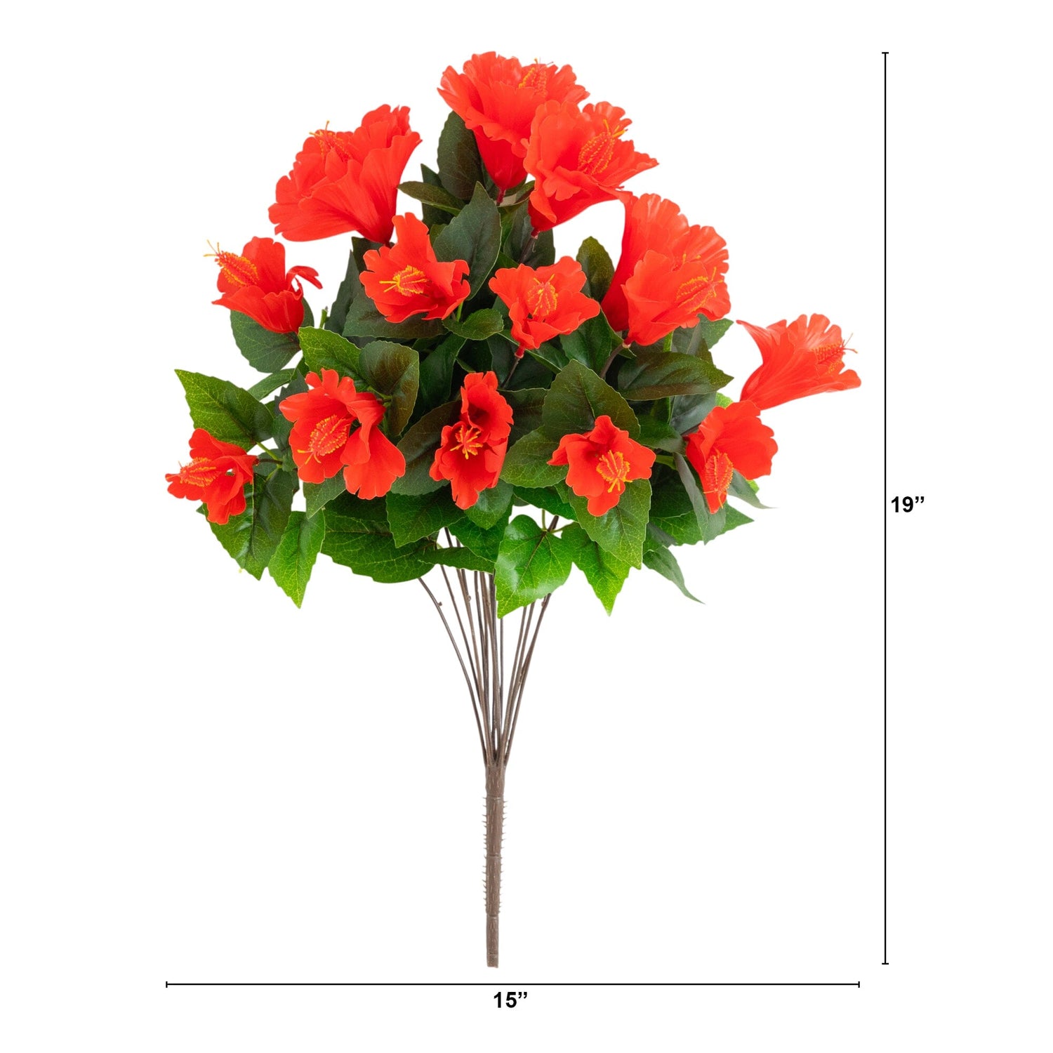 19" UV Resistant Artificial Hibiscus Bush (Indoor/Outdoor) - Set of 3