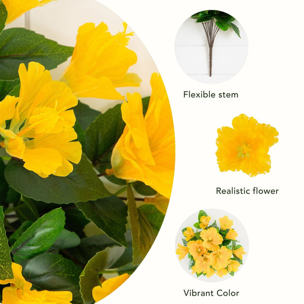 19" UV Resistant Artificial Hibiscus Bush (Indoor/Outdoor) - Set of 3