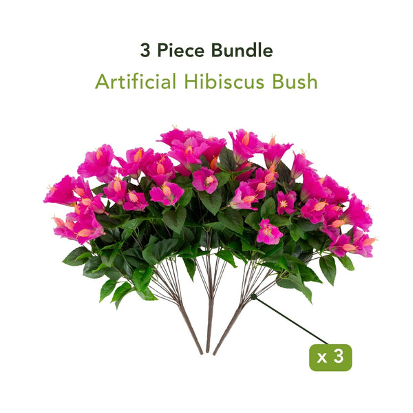 19" UV Resistant Artificial Hibiscus Bush (Indoor/Outdoor) - Set of 3