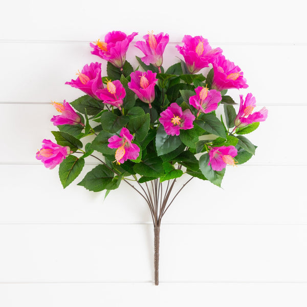 19" UV Resistant Artificial Hibiscus Bush (Indoor/Outdoor) - Set of 3