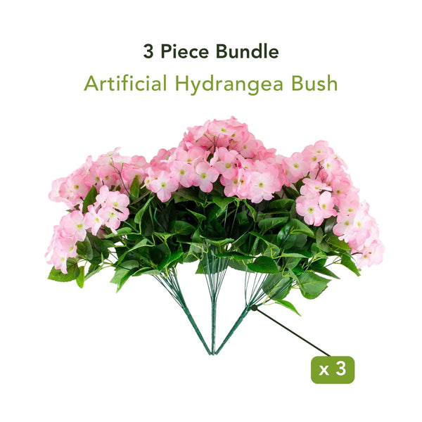 19" UV Resistant Artificial Hydrangea Bush (Indoor/Outdoor) - Set of 3