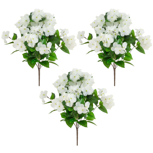 19" UV Resistant Artificial Hydrangea Bush (Indoor/Outdoor) - Set of 3