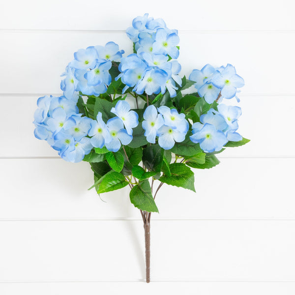 19" UV Resistant Artificial Hydrangea Bush (Indoor/Outdoor) - Set of 3