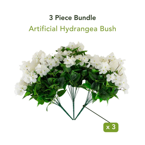 19" UV Resistant Artificial Hydrangea Bush (Indoor/Outdoor) - Set of 3