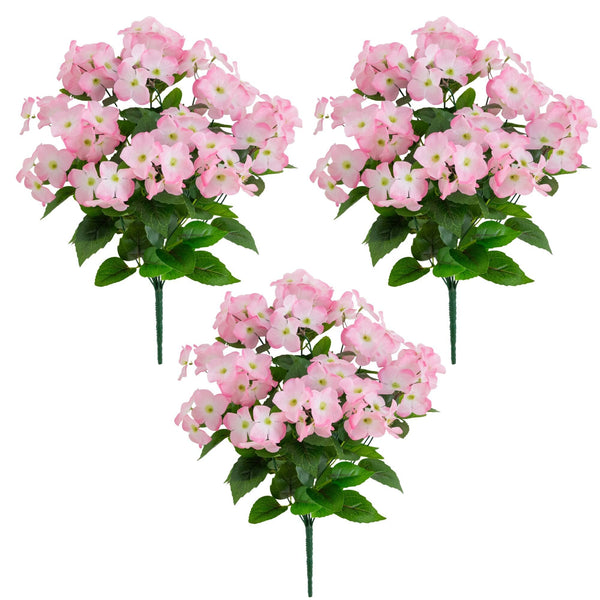 19" UV Resistant Artificial Hydrangea Bush (Indoor/Outdoor) - Set of 3
