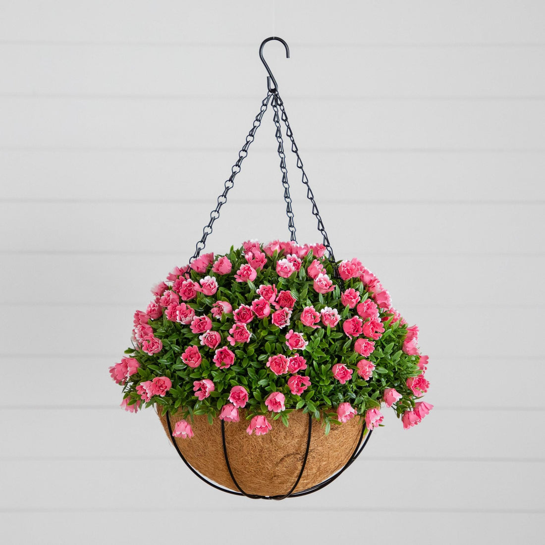 coloured hanging plant pots 19” UV Resistant Artificial Mini Rose and Aptenia Hanging Basket (Indo – Nearly Natural