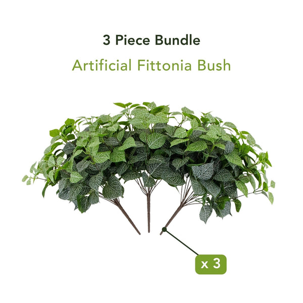 19" UV Resistant Artificial Fittonia Bush (Indoor/Outdoor) - Set of 3