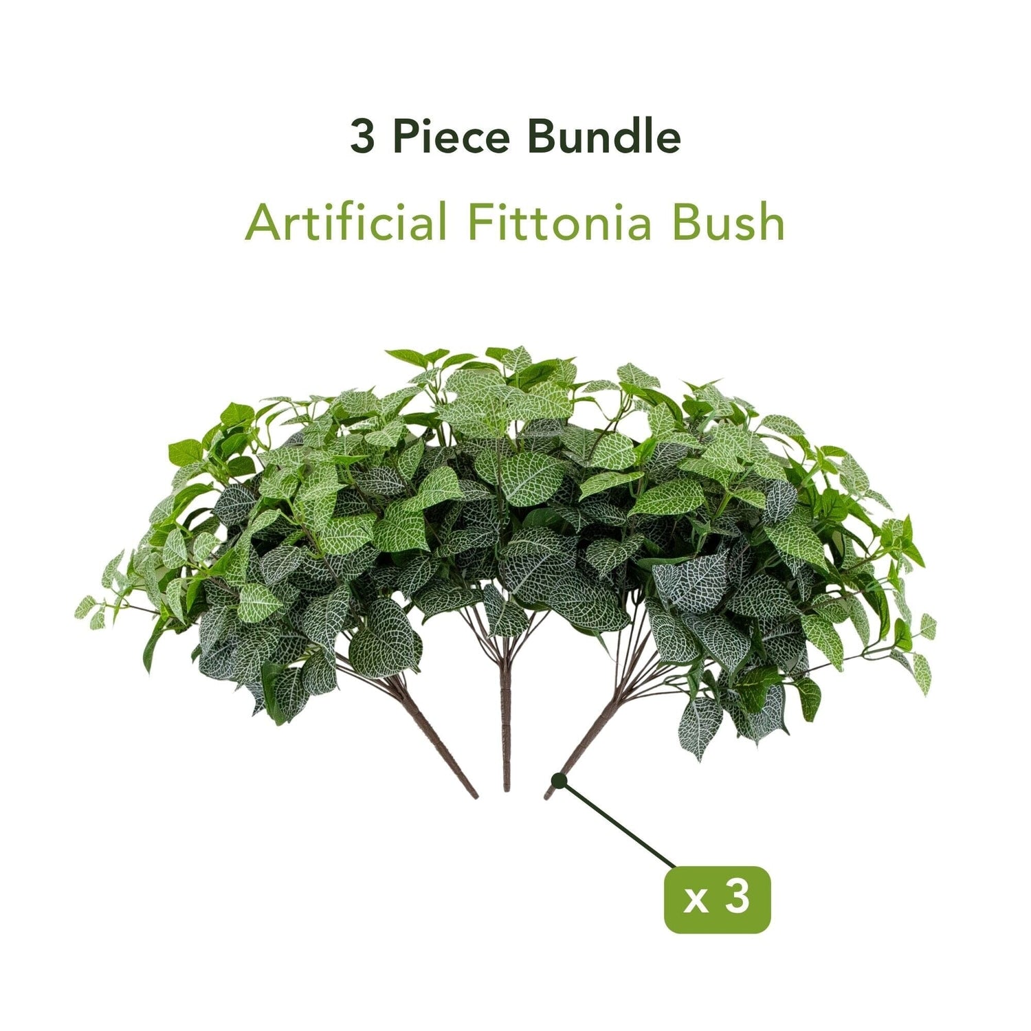19" UV Resistant Artificial Fittonia Bush (Indoor/Outdoor) - Set of 3