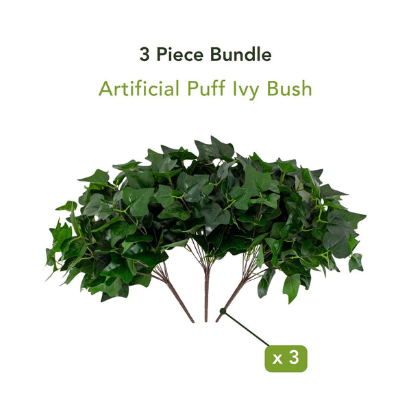 19" UV Resistant Artificial Puff Ivy Bush (Indoor/Outdoor) - Set of 3