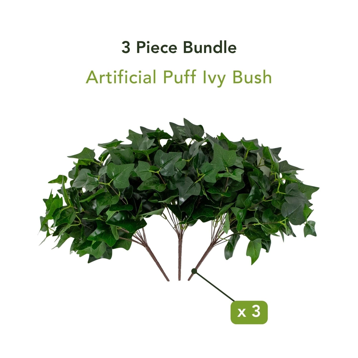 19" UV Resistant Artificial Puff Ivy Bush (Indoor/Outdoor) - Set of 3