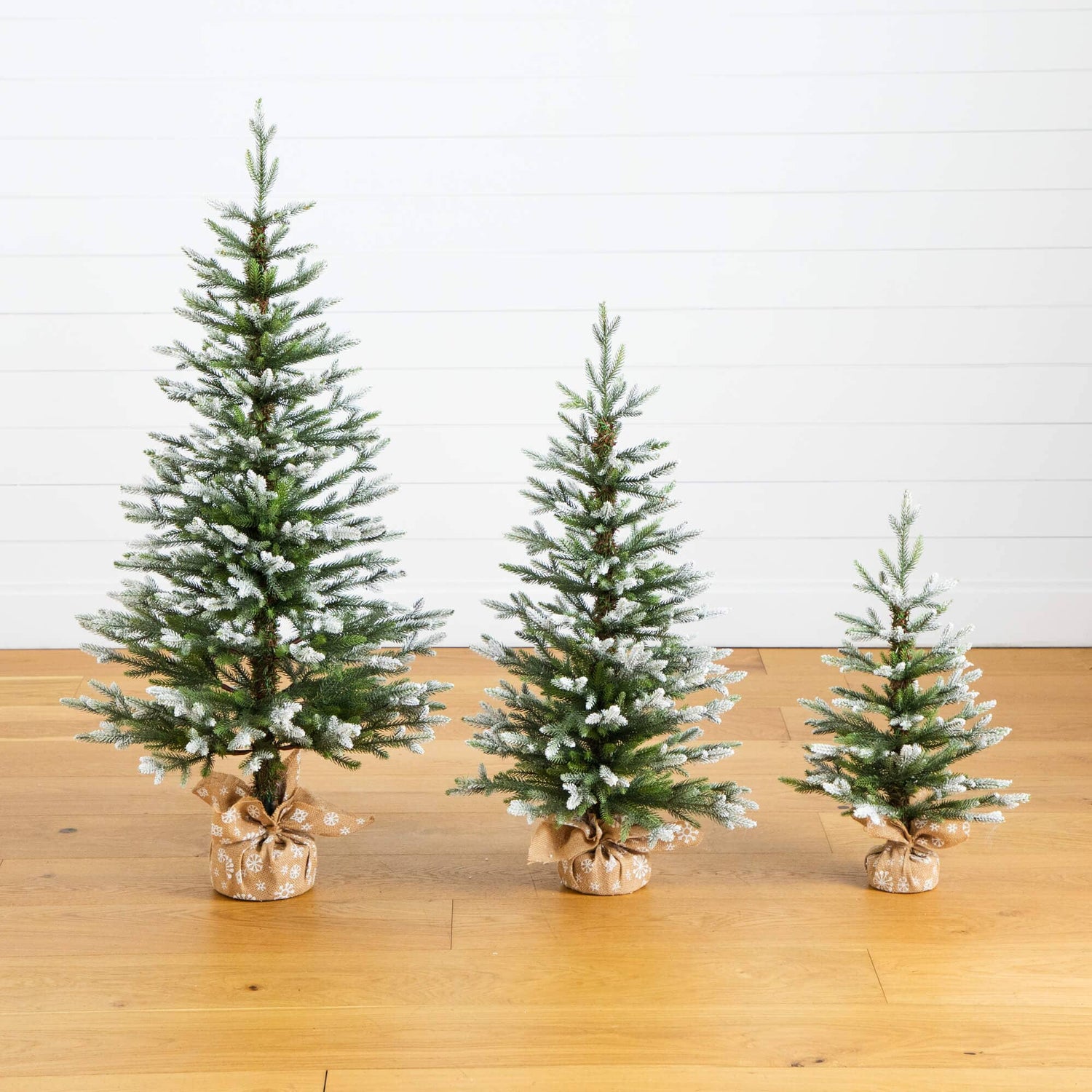 2' 3' 4' Artificial Snowed Balsam Fir Christmas Tree in Burlap Wrapped Base - Set of 3