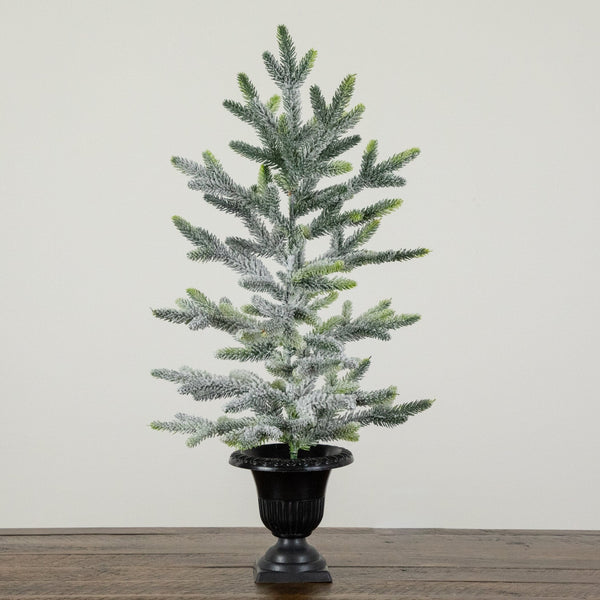 2' Artificial Frosted Christmas Tree in Black Decorative Urn