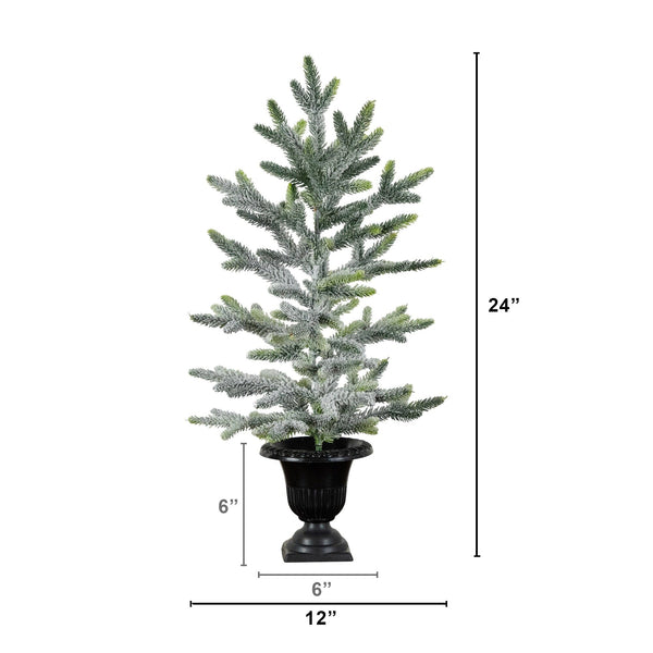 2' Artificial Frosted Christmas Tree in Black Decorative Urn