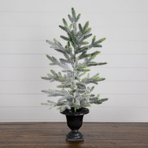 2' Artificial Frosted Christmas Tree in Black Decorative Urn