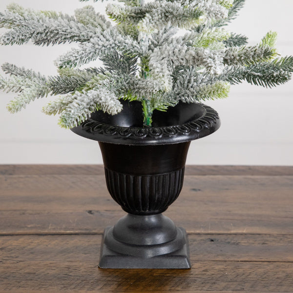 2' Artificial Frosted Christmas Tree in Black Decorative Urn