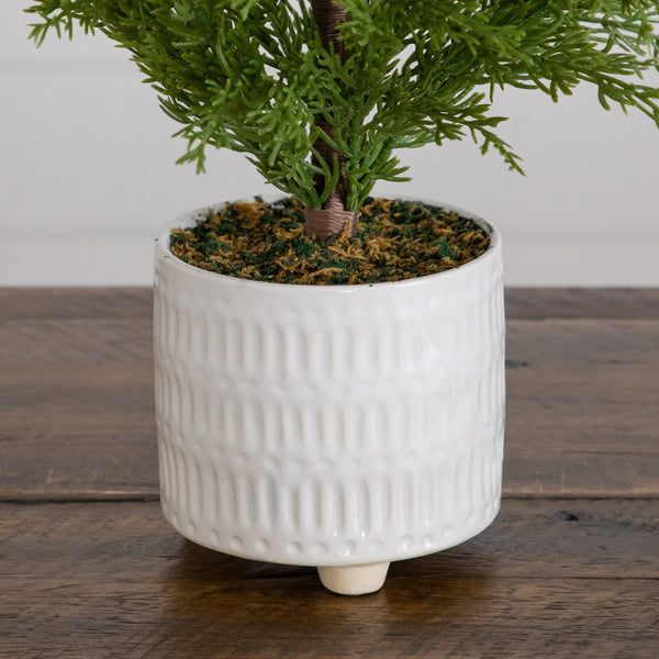 2' Artificial Norfolk Pine Christmas Tree in White Ceramic Planter