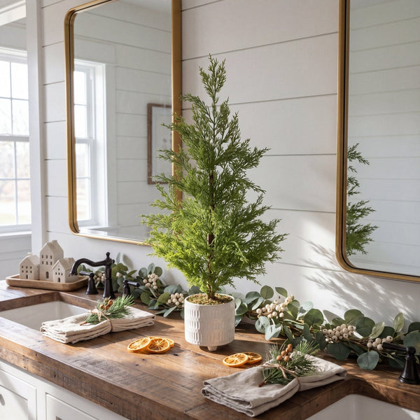 2' Artificial Norfolk Pine Christmas Tree in White Ceramic Planter