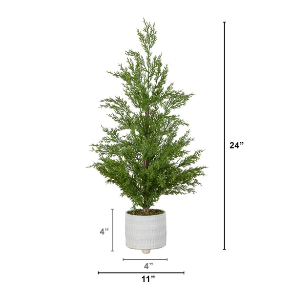2' Artificial Norfolk Pine Christmas Tree in White Ceramic Planter