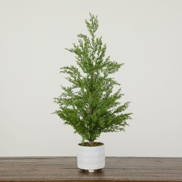 2' Artificial Norfolk Pine Christmas Tree in White Ceramic Planter