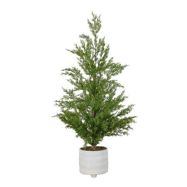 2' Artificial Norfolk Pine Christmas Tree in White Ceramic Planter